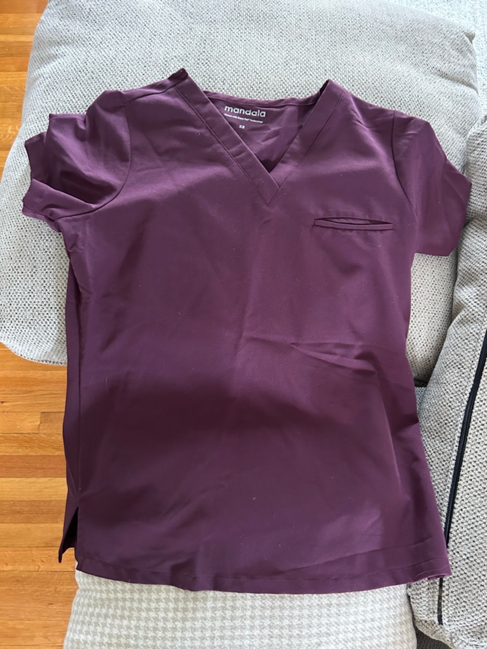 Mandala Women's V-Neck Scrub Top in Deep Plum